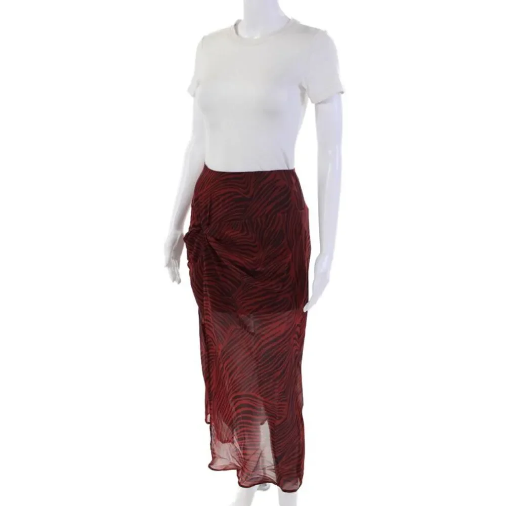 The Fifth Label Womens Zebra Print Drape Detail Lined Maxi Skirt Red Black Sz S